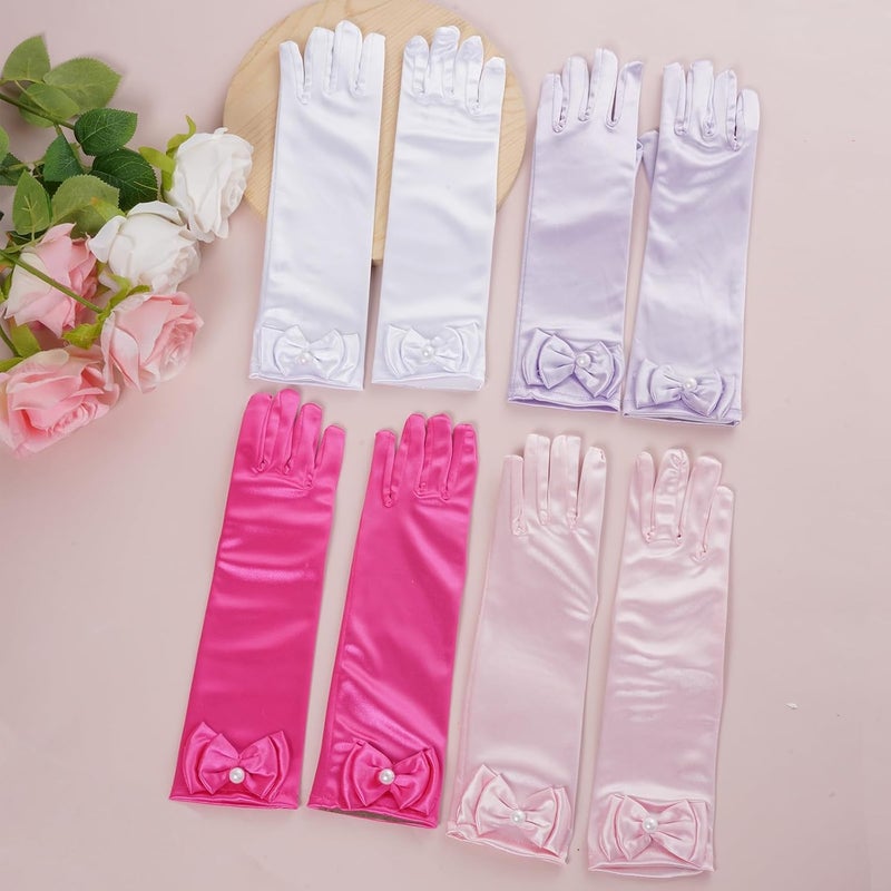 Yolyoo 4 Pairs Satin Princess Gloves,Pearl Long Stain Gloves for Halloween Costume Wedding Birthday and Theme Party - Image 5
